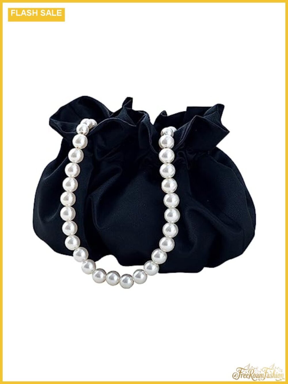 Mini Satin Hobo Bucket Bag with Faux Pearl Chain Wristlet Purse